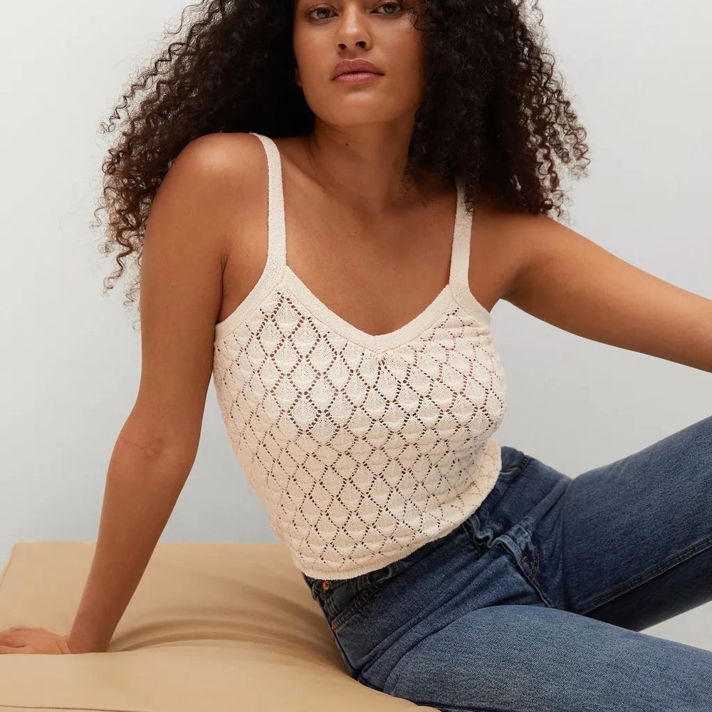 Mango Knitted cropped top - cream XS